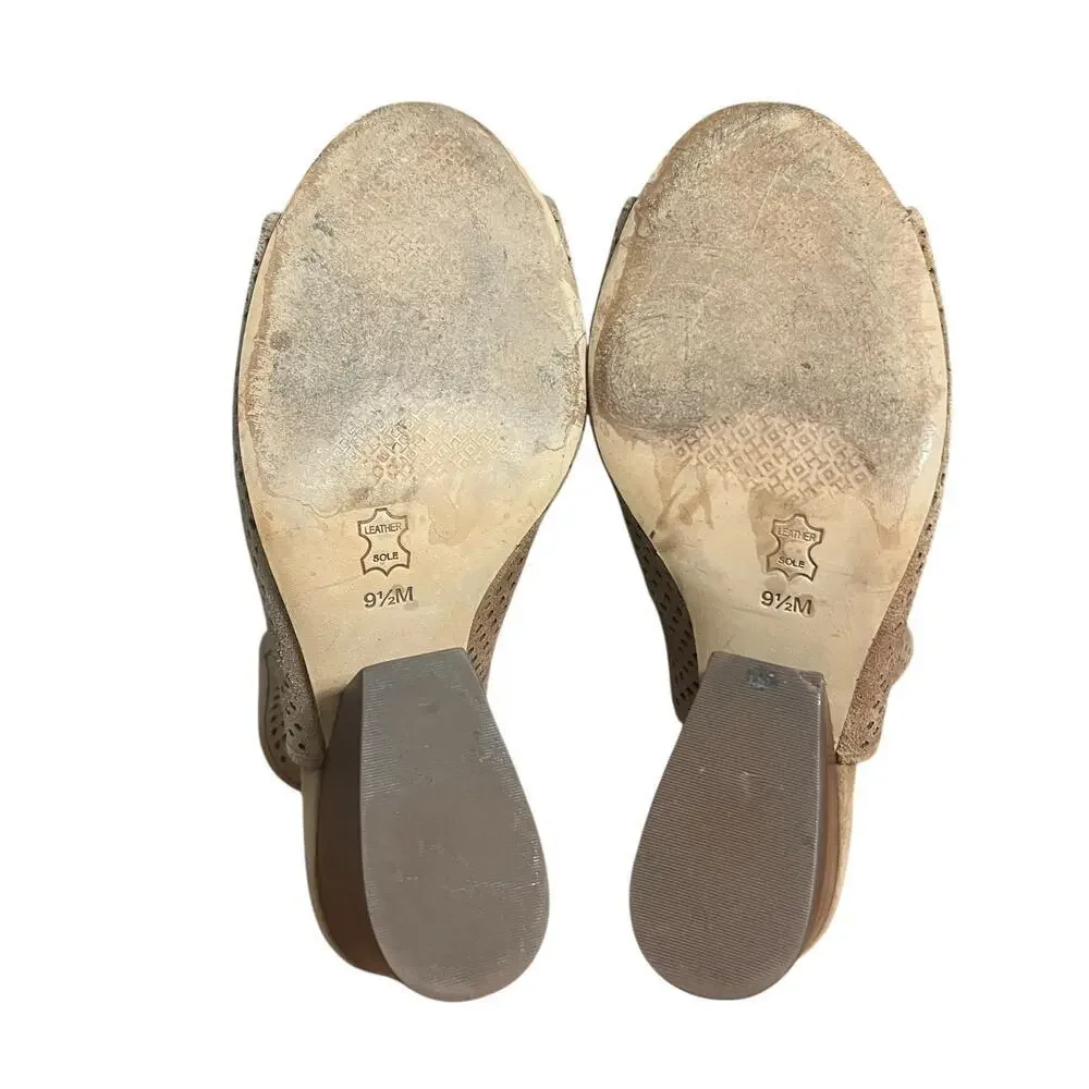 Tory Burch Brown Camel Perforated Suede Heels Size 9.5